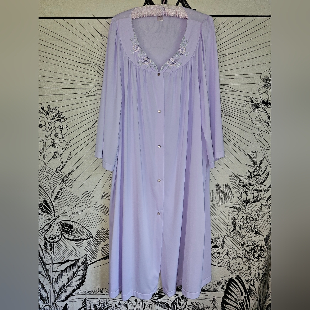 EUC Vintage Shadowline Peignoir House Coat Robe Light Purple Pockets Size 3X